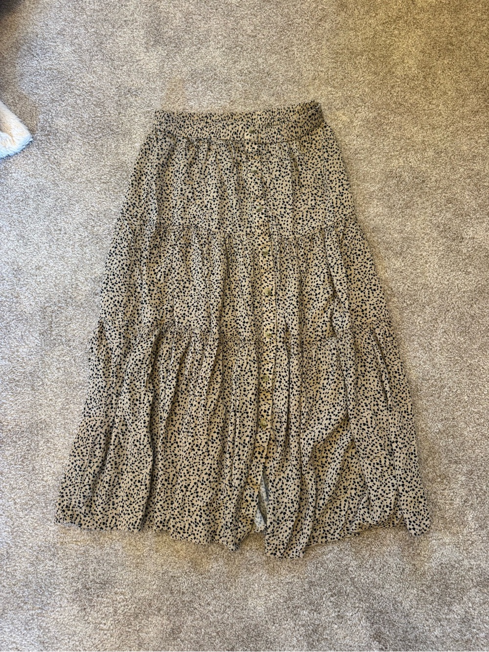 American Eagle Button-Front Tiered Midi Skirt with Cheetah Print